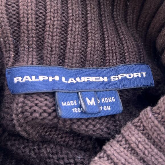 Y2K Ralph Lauren Sport 100% Cotton Turtleneck Sweater Brown - Size Medium - Picture 3 of 7